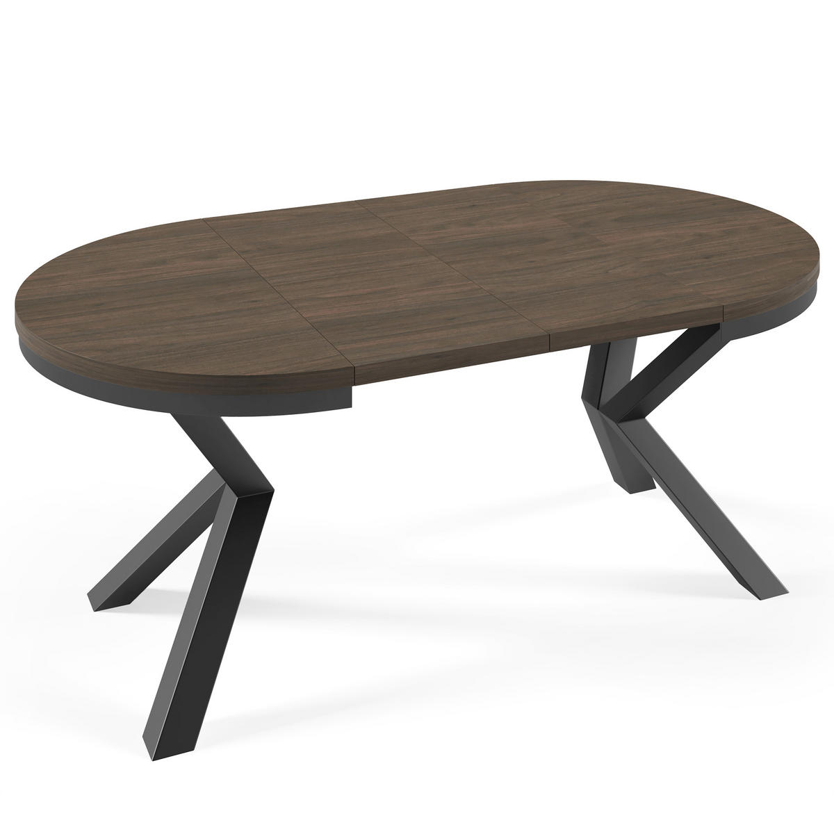 ESSTISCH Nordic, Runder Tisch mit Ausziehfunktion, 100-180x100 cm, Schwarz+Wallnuss Franklin Tobacco - Walnussfarben/Schwarz, Metall (100/100/76cm) - Beautysofa