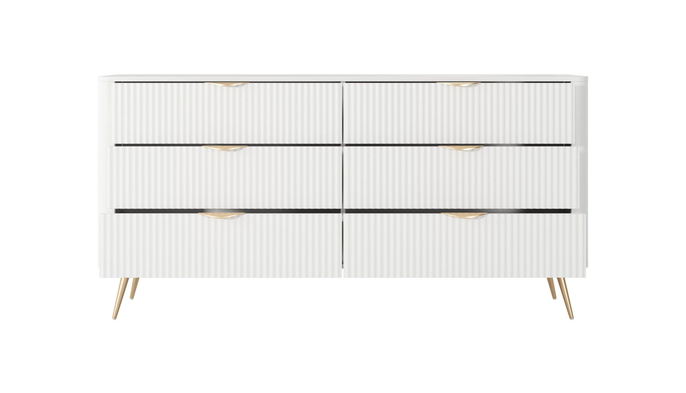 KOMMODE Lante Weiß, mit Schubladen, Goldene Beine - Goldfarben/Weiß, Holzwerkstoff (163/81/38cm) - Bettso