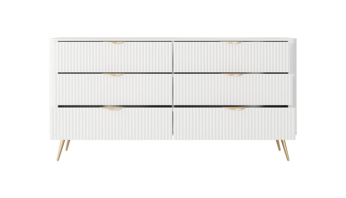 KOMMODE Lante Weiß, mit Schubladen, Goldene Beine - Goldfarben/Weiß, Holzwerkstoff (163/81/38cm) - Bettso