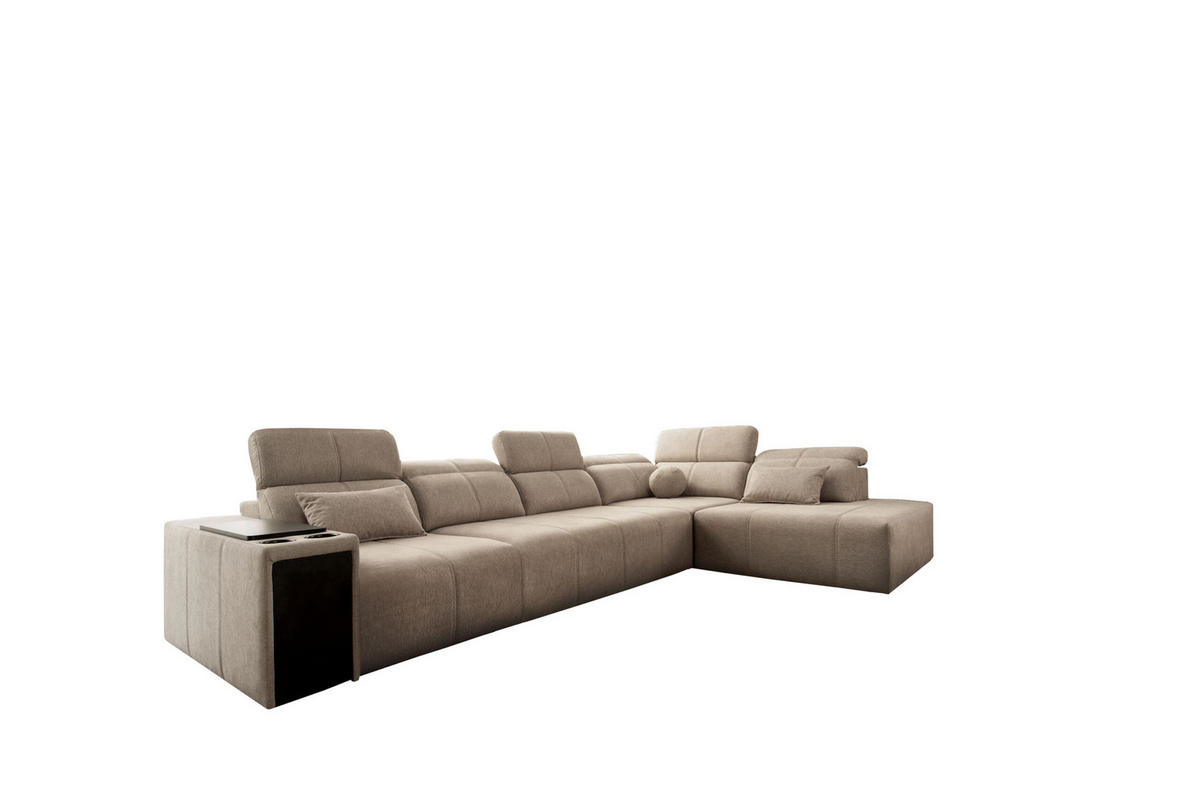 ECKSOFA L-Form Mindy XI Mit Schlaffunktion Und Verstellbarer Rückenlehne Stoff Verita KaltesBeige Rechts - Creme, Holz/Textil (350/230cm) - Kaiser Möbel