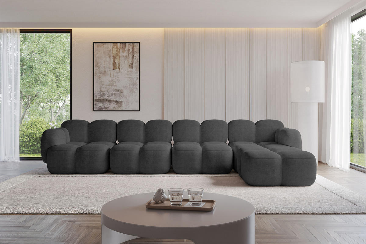 ECKSOFA modulares Sofa Rechts Miko-L3 390x205x75 Dunkelgrau Velours - Dunkelgrau/Schwarz, Holzwerkstoff/Kunststoff (390/205cm) - ALTDECOR