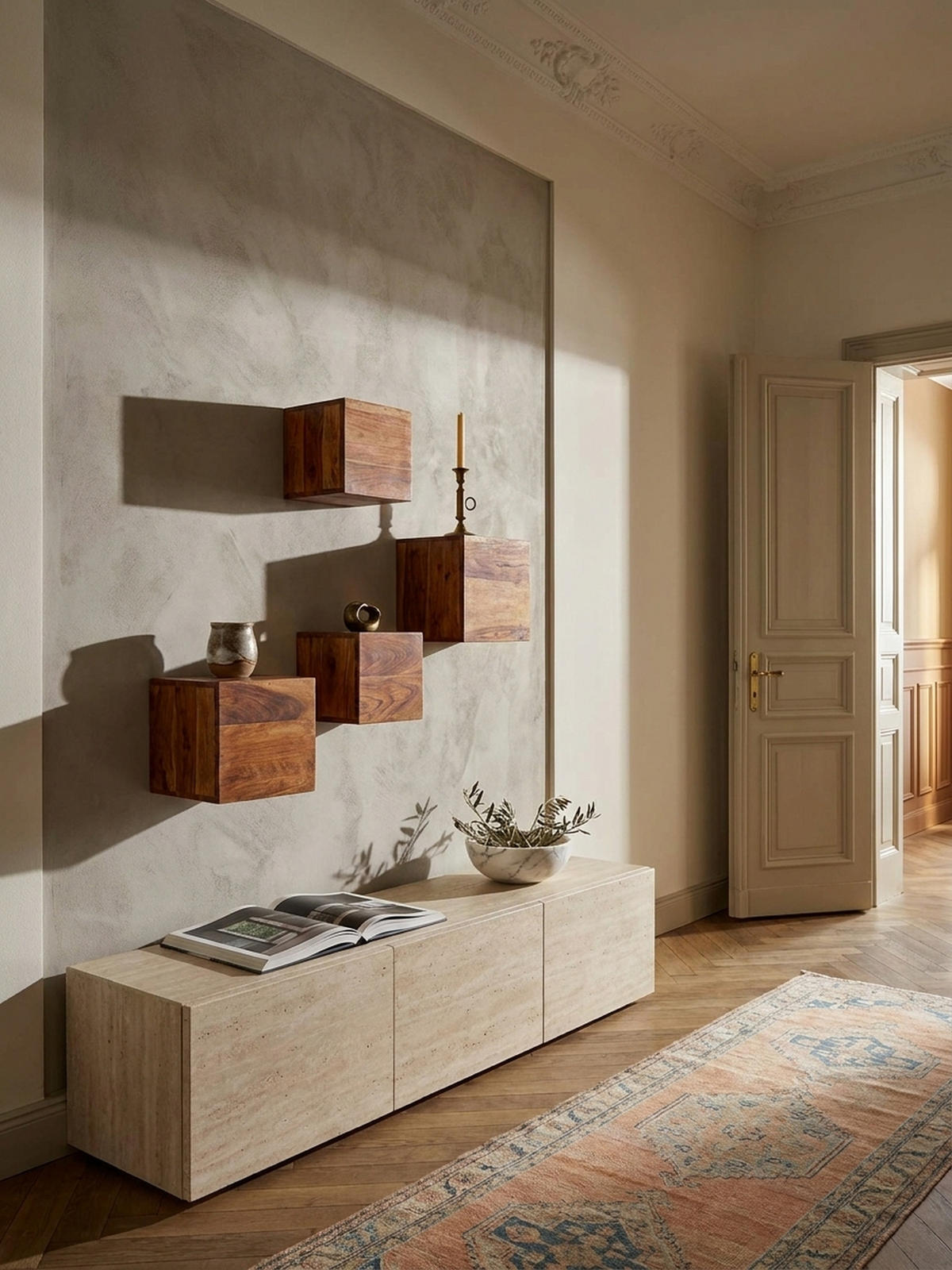 WANDREGAL Massivholz Modern Stil 4er Set Cubes Design verschiedene Größen - Braun, Holz (25/25/25cm) - KADIMA DESIGN