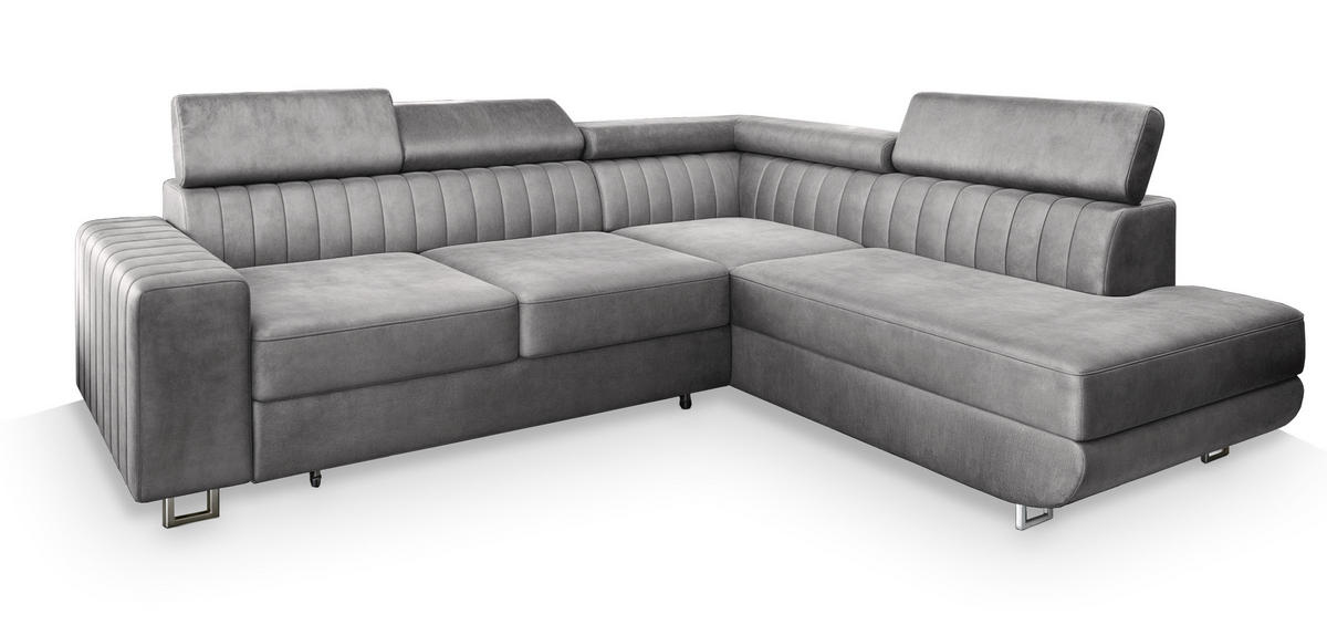 ROHOVÁ SEDAČKA NOLA světle šedá - stříbrná/světle šedá, kov/dřevo (253/190cm) - MASSENO