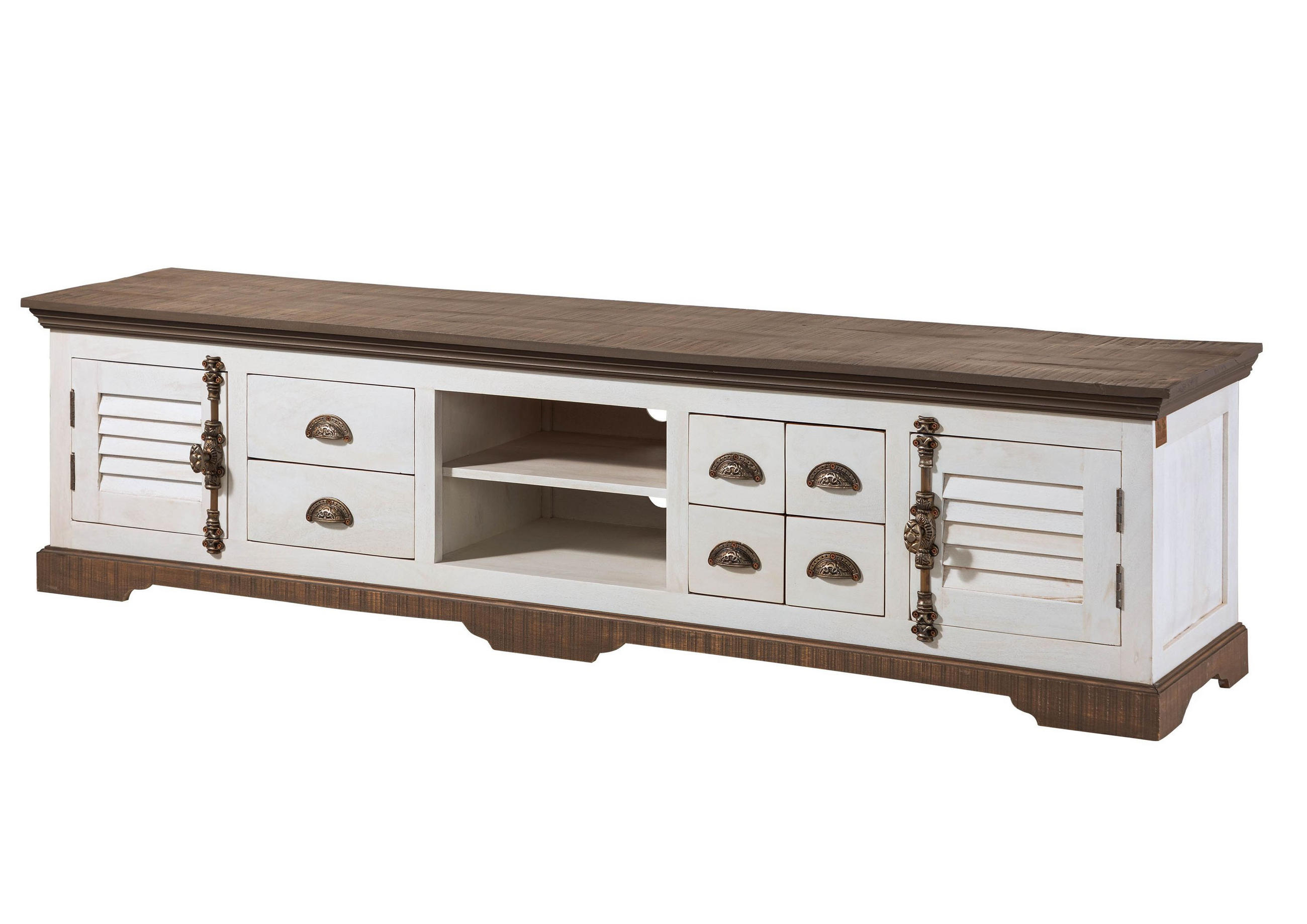 TV-BOARD Mango 220x45x55 weiß lackiert TOULOUSE #109 - Weiß, Holz (220/55/45cm) - Massivmoebel24