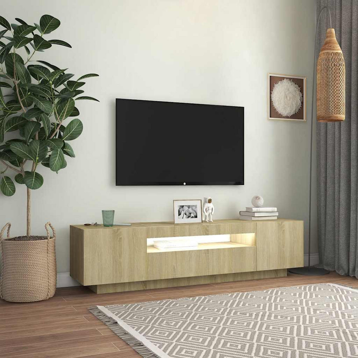 LOWBOARD mit Led-Leuchten 160/35/40 cm aus Holzwerkstoff in Sonoma-Eiche Dekor - Sonoma Eiche, Holz (160/40/35cm) - vidaXL