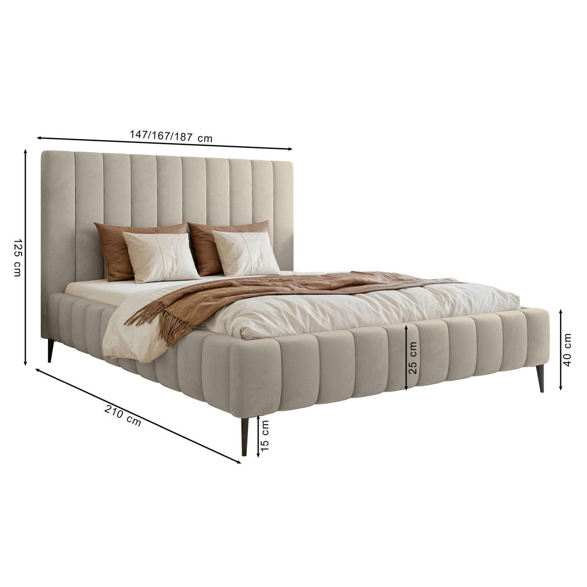 POLSTERBETT Fiarro mit Metallfüßen, Graubeige, Velours, 160x200 cm - Taupe, Textil/Metall (160/200cm) - Selsey