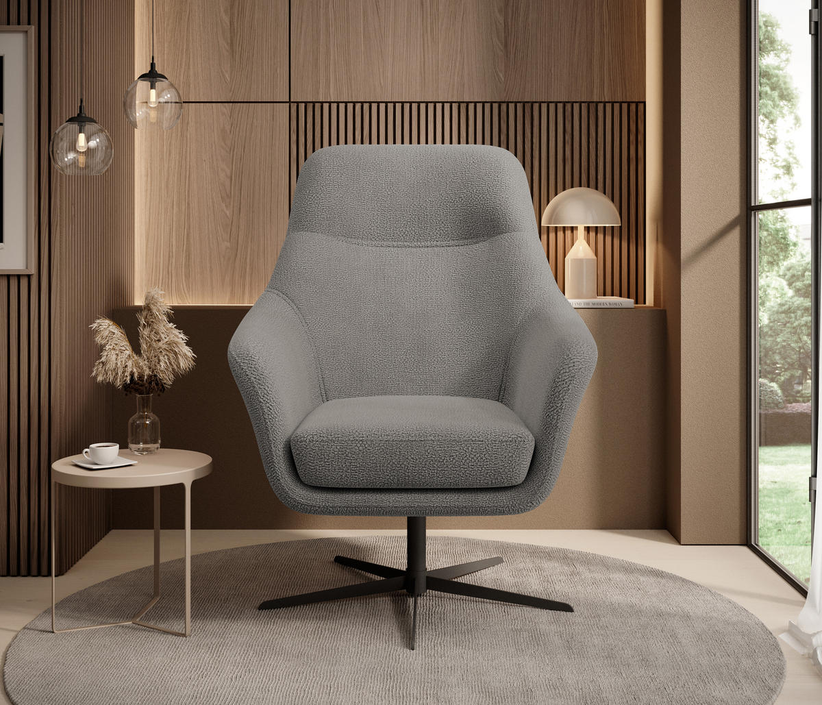 RELAXSESSEL Collection Drehstuhl CUBO – komfortabel, drehbar, modernes Design, 76x97x76 cm, Farbe - Schwarz/Grau, Holz/Textil (76/97/76cm) - DomoHome