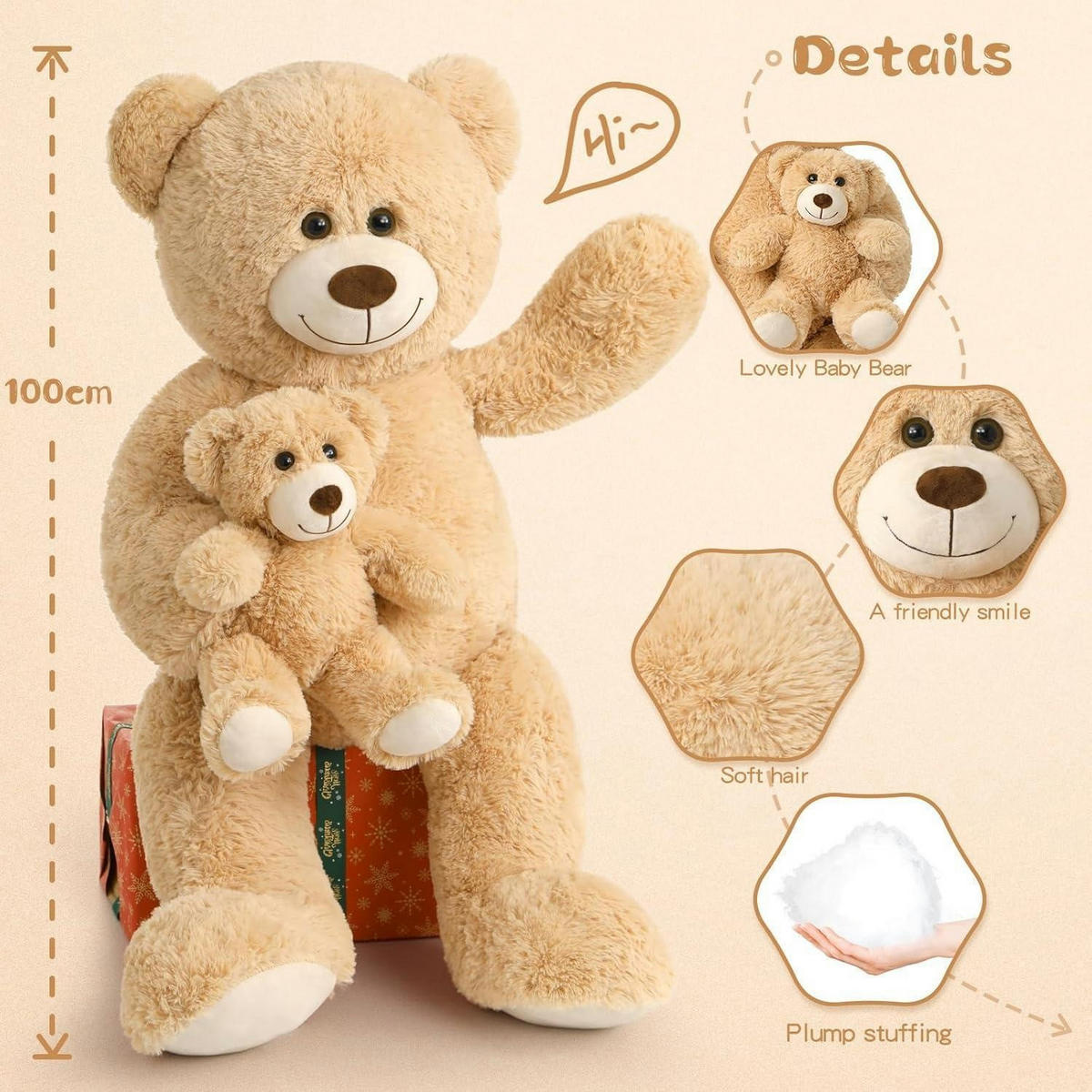 PLÜSCHTIER 2-teiliges Set 100 cm Hellbraun - Braun, Textil (45/100cm)