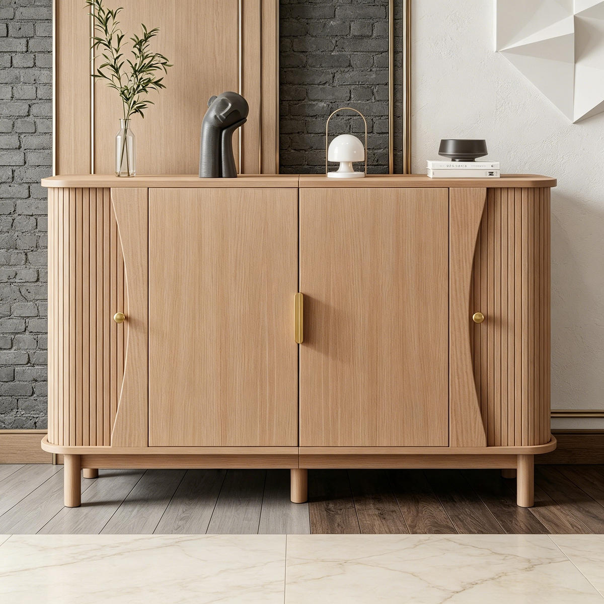 KUCHYŇSKÁ SKŘÍŇ v přírodní barvě se 2 posuvnými dvířky do obývacího pokoje, 140×40×88 cm - přírodní, kompozitní dřevo (140/88/40cm) - STILVORA