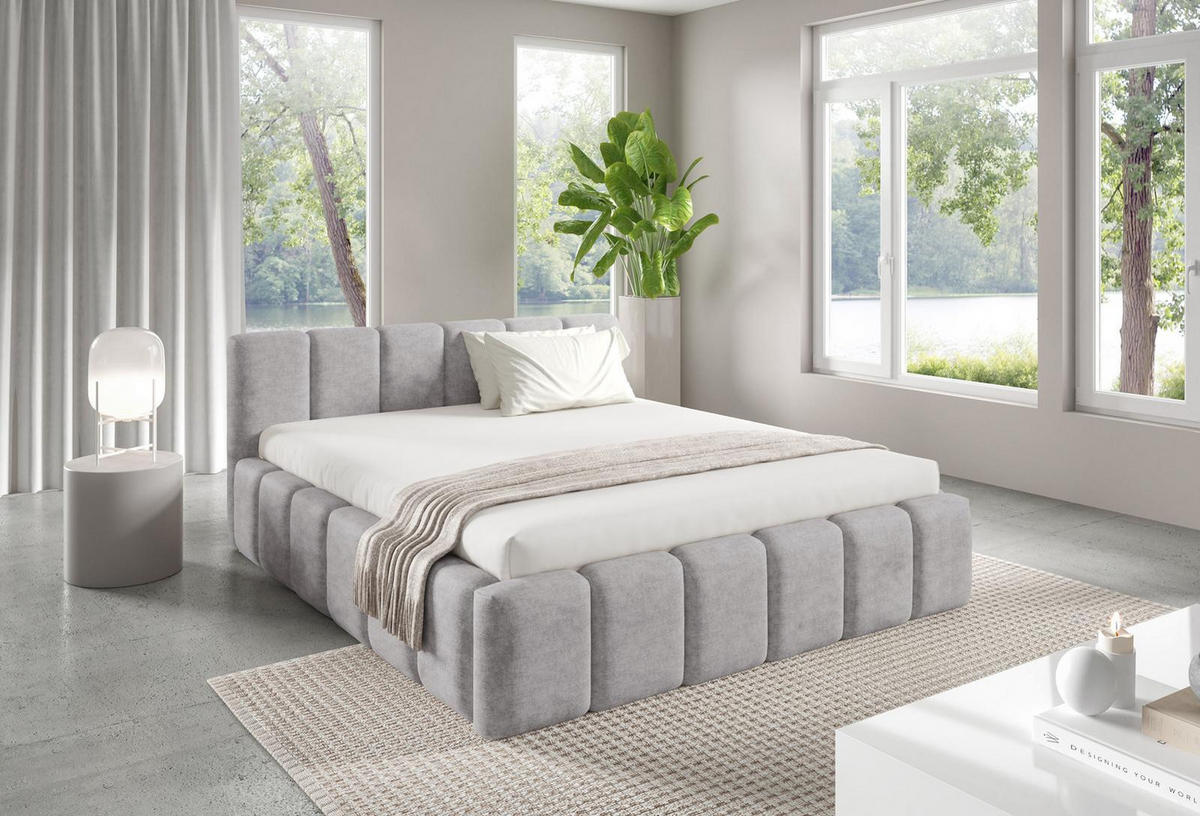 POLSTERBETT KALLA Medium 160x200 cm mit Bettkasten – PERFECT HARMONY 80 - Hellgrau, Holz (160/200cm) - Dekori_Interiors
