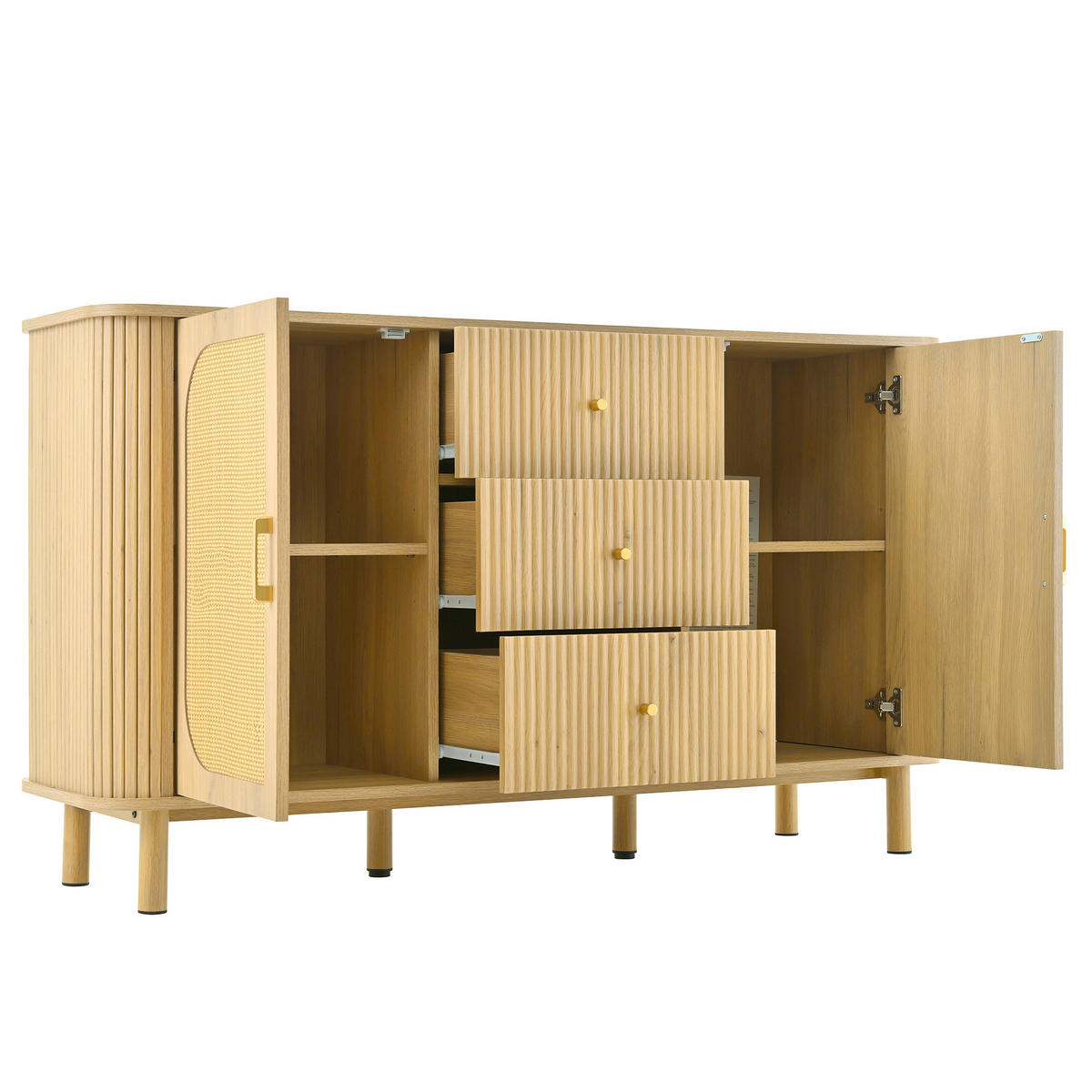 SIDEBOARD 140/40/80 cm natur aus MDF mit Rattantüren und Schubladen - Naturfarben, Holzwerkstoff (140/80/40cm) - OKWISH