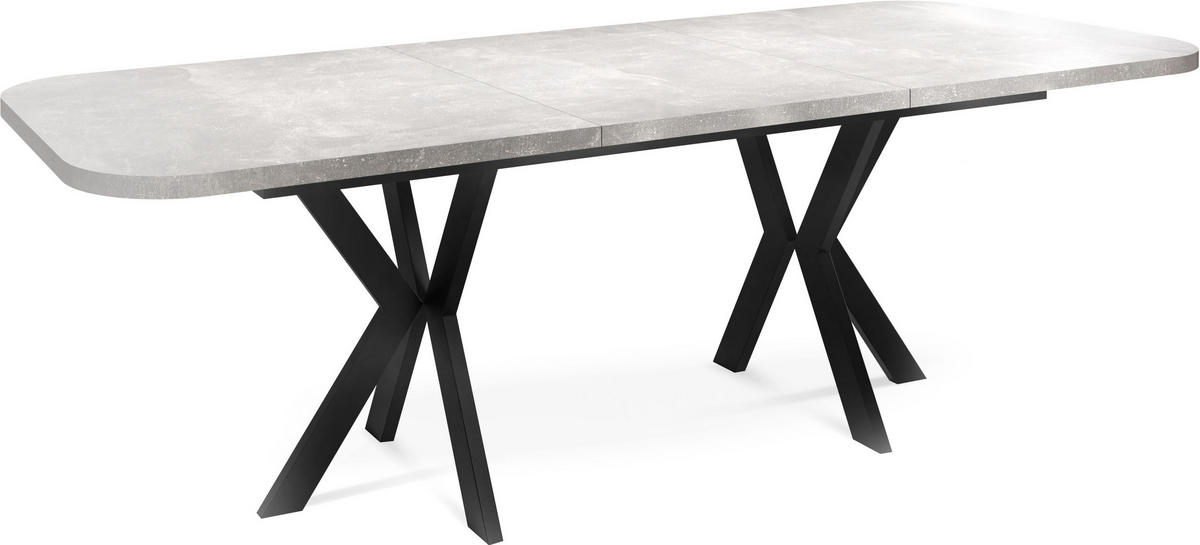 ESSTISCH Olivia ausziehbar rechteckig, Grauer Beton 200-280/100/76 - Hellgrau/Schwarz, Holzwerkstoff/Metall (200/100/76cm) - WFL GROUP