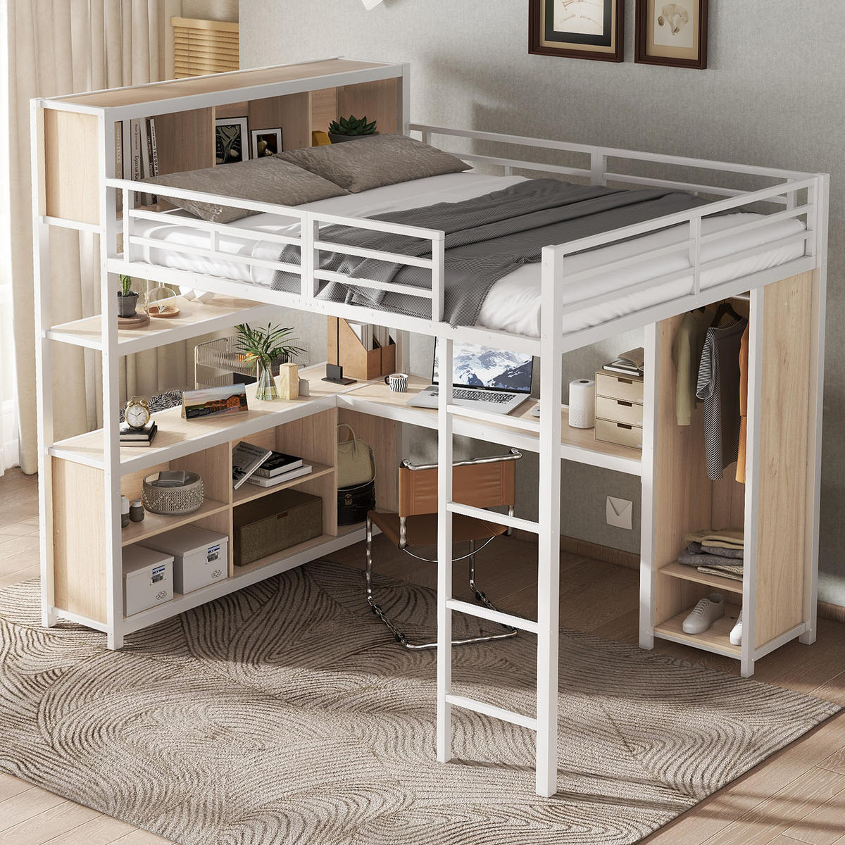 HOCHBETT 140x200 cm Schrank weiß - Weiß, Metall (140/200cm) - Fortuna Lai