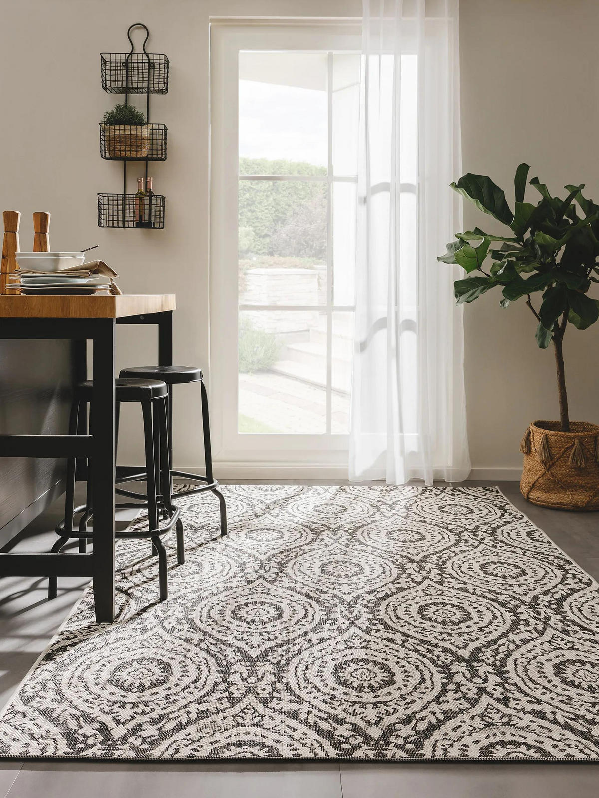 OUTDOORTEPPICH Cleo Weiß/Schwarz 240x340 cm - Weiß, Textil (240/340cm) - benuta Nest