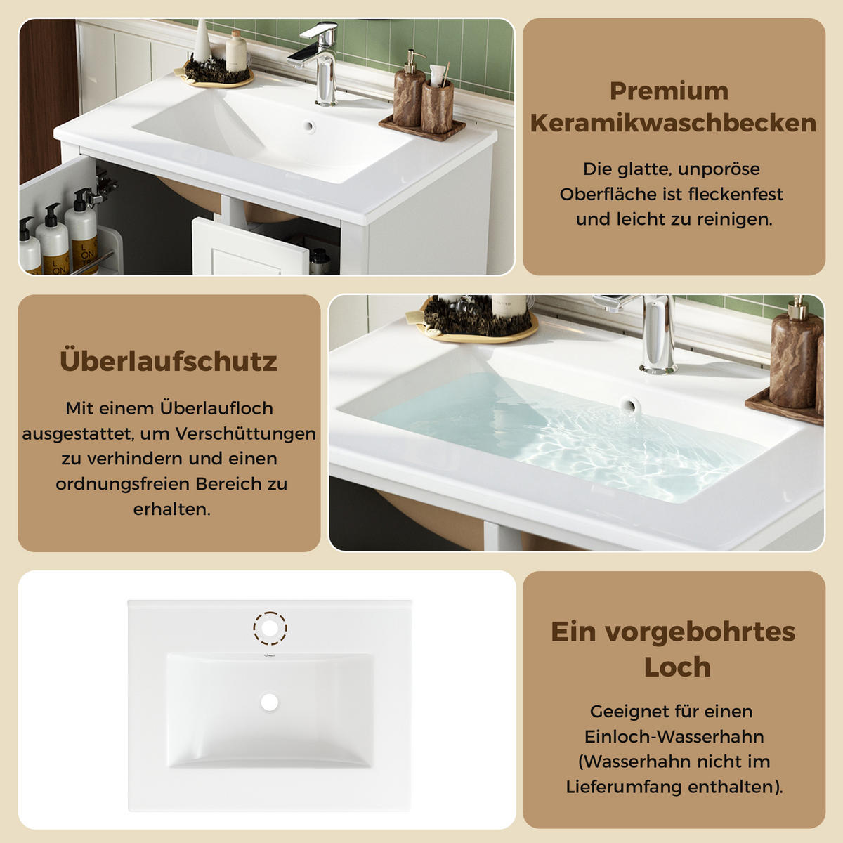 BADEZIMMERSCHRANK Weiß Lackiert 3 Schubladen Tür Stauraum 61cm - Weiß, Keramik (61/86/47cm) - FLIEKS