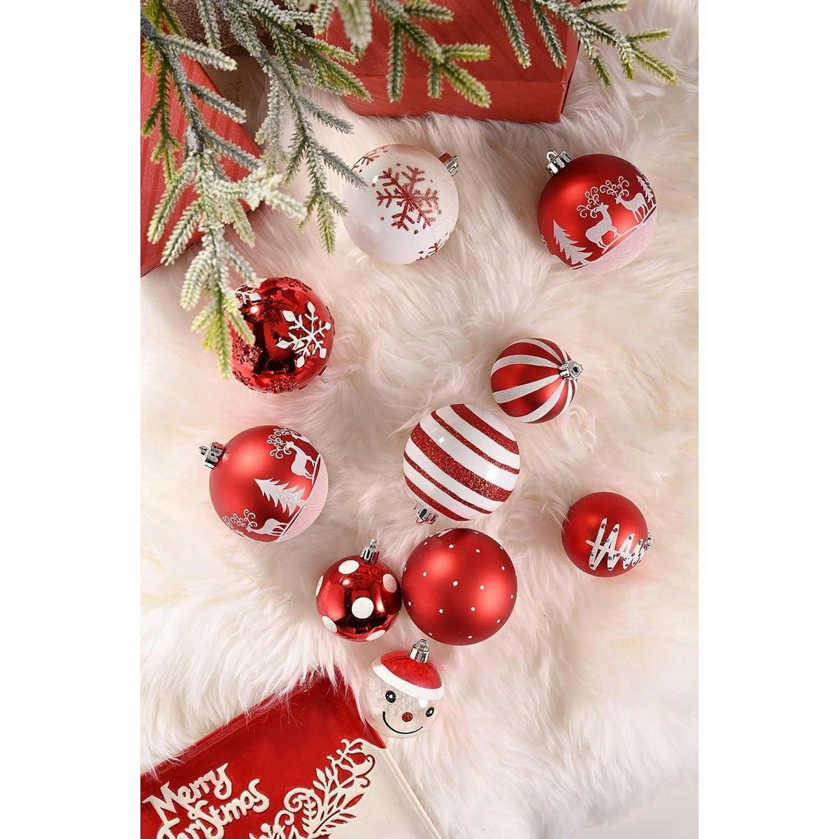 WEIHNACHTSKUGELN 16-teiliges Set 8 cm Rot Weiß - Multicolor, Kunststoff (8/8/8cm)