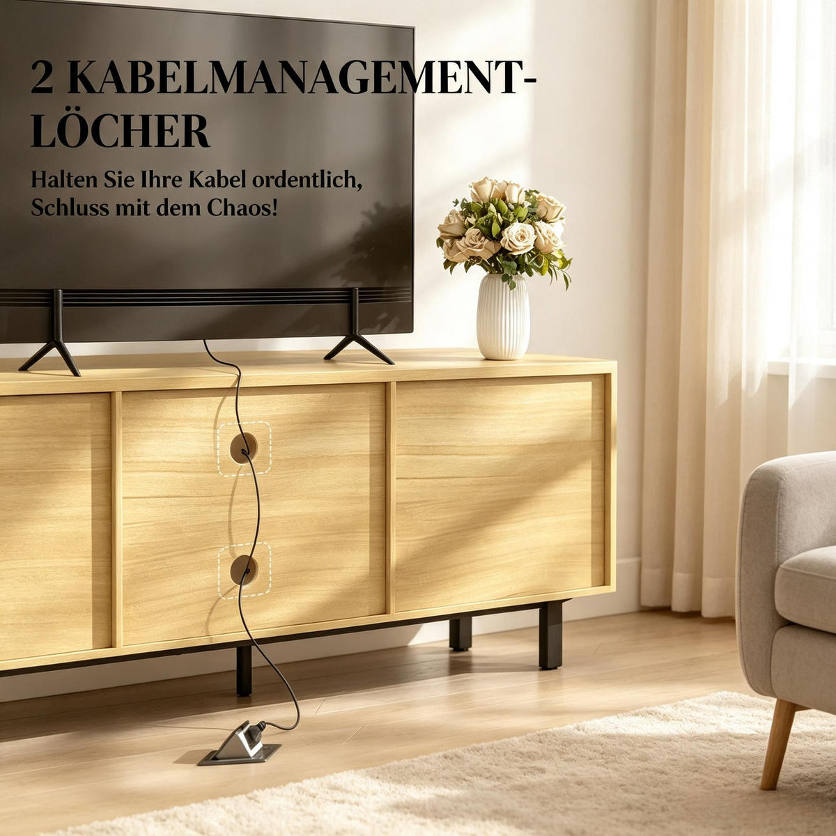 TV-SCHRANK 160/35/55.5 cm Natürlich mit 2 Drucktüren und 2 offenen Regalen - Naturfarben, Holz/Holzwerkstoff (160/55.5/35cm) - Oxeza