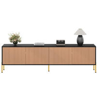 TV-LOWBOARD aus Spanplatte 179x35x53,5 cm Schwarz/Natur mit 4 Türen und goldfarbenen Metallfüßen - Hellbraun, Holzwerkstoff (179/53.5/35cm) - IVMEU