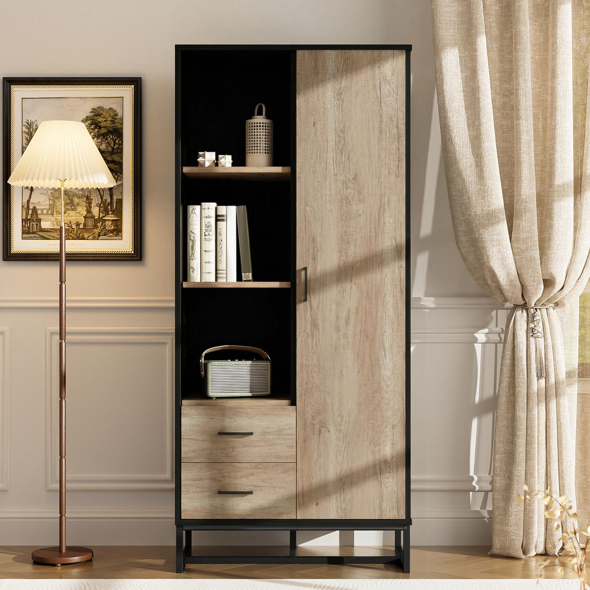 HIGHBOARD 80cm Holz Schwarz 2 Schubladen 3 Fächer modern - Multicolor, Holzwerkstoff (40/180/80cm) - FLIEKS