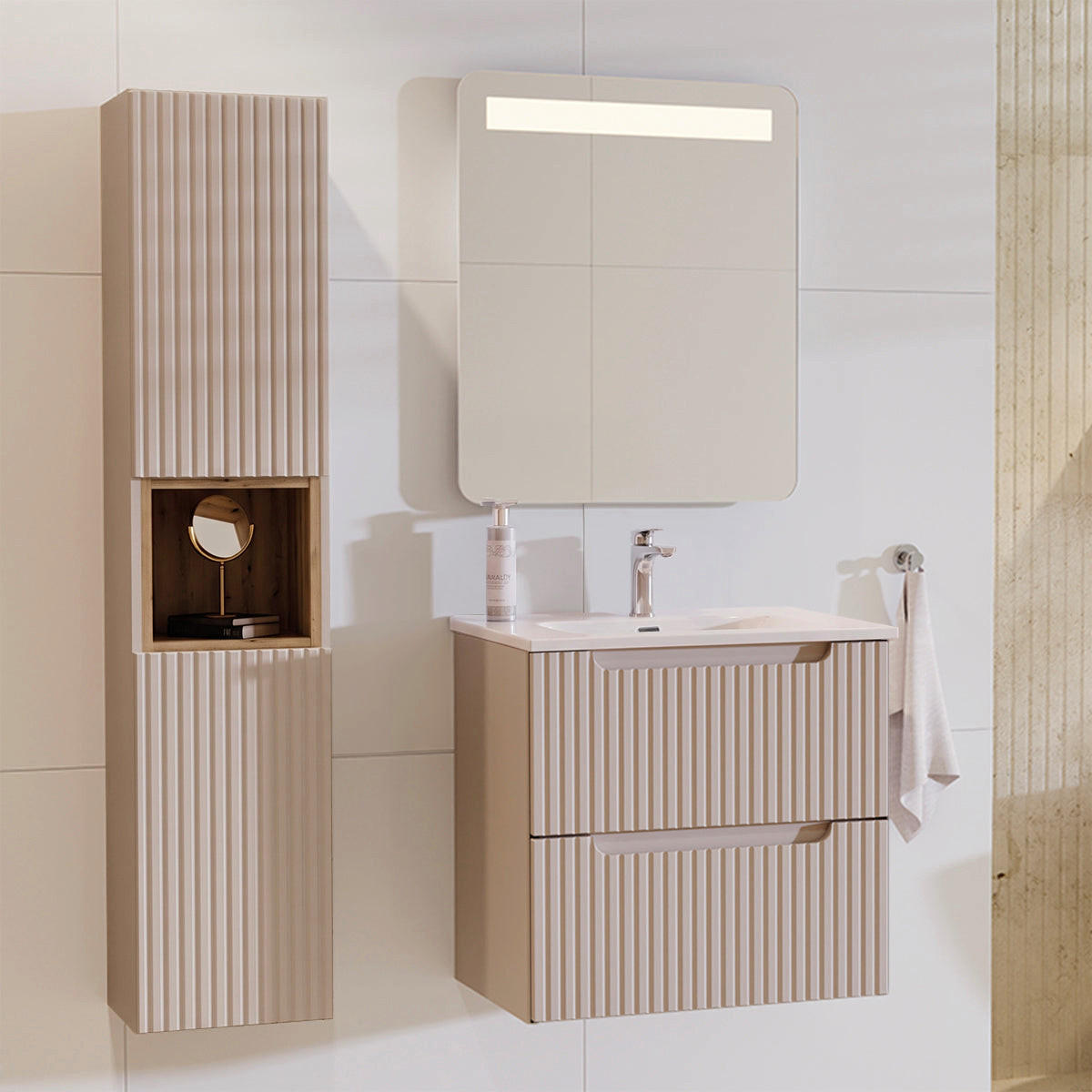 BADMÖBEL 60cm Riva 2er-Set Kaschmir - Beige, Holzwerkstoff (60/57/40cm) - Petits-meubles