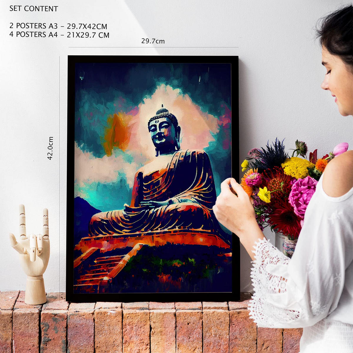 POSTER Set Mit 6 Feuchte Im Ölgemälde Stil A3 & A4 Schwarzer Rahmen - Schwarz, Papier (29/3cm) - Nacnic