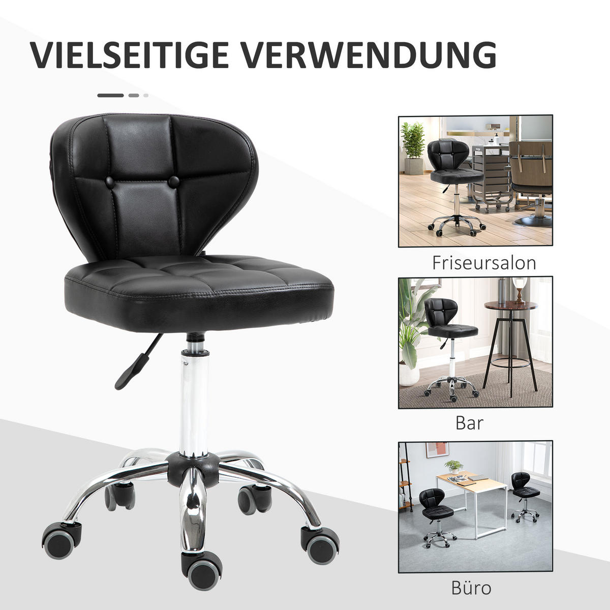 2ER-SET Arbeitshocker, Dunkelgrau - Schwarz, Leder (47/87/45cm) - HOMCOM