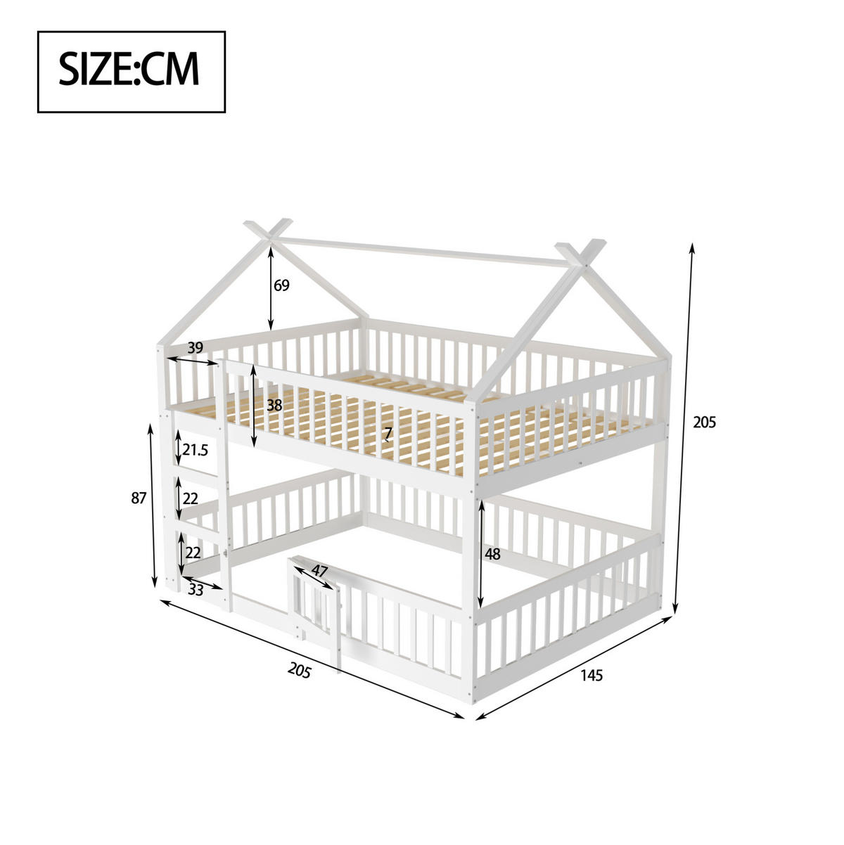 ETAGENBETT 140/200 cm mit Treppe und Sicherheitsumrandung, Weiß - Weiß, Holzwerkstoff (140/200cm) - Redom