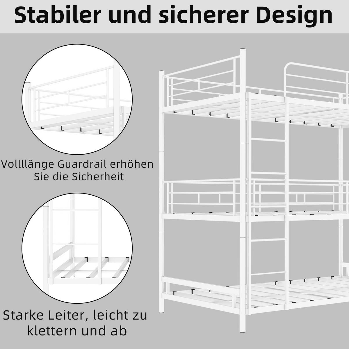 ETAGENBETT für 3 Personen aus Metall Weiß - Weiß, Holzwerkstoff (90/190cm) - Beauniv