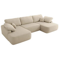 WOHNLANDSCHAFT CUBO U Beige Boucle - Beige/Schwarz, Kunststoff/Textil (370/100/187cm) - MKS