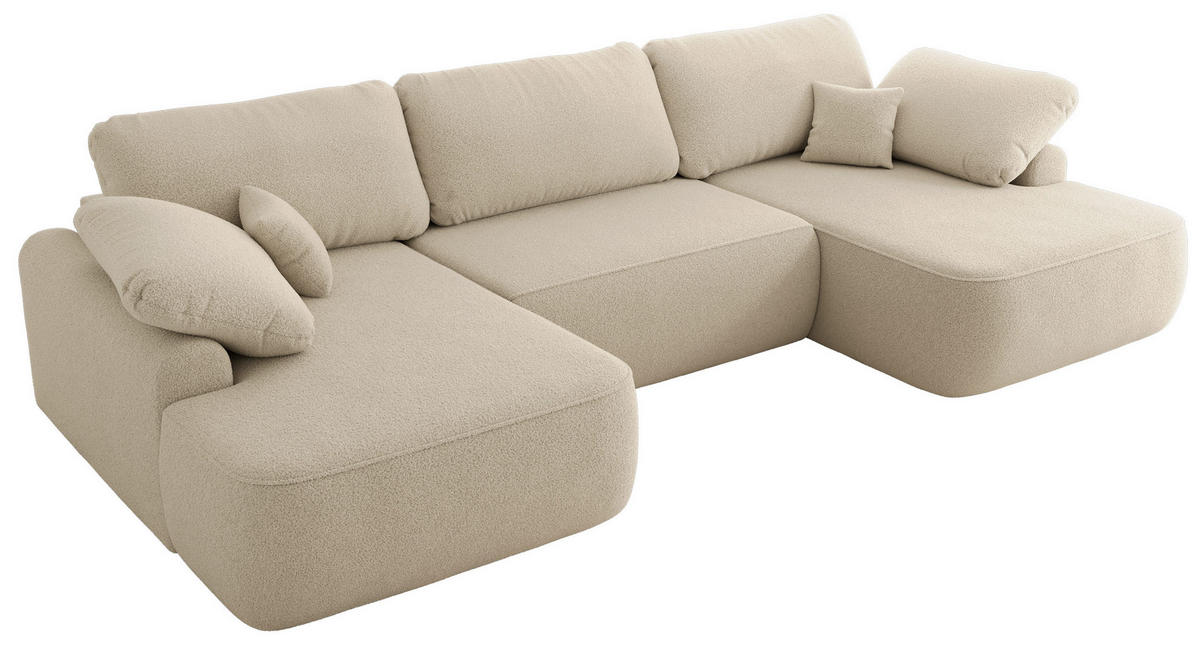 WOHNLANDSCHAFT CUBO U Beige Boucle - Beige/Schwarz, Kunststoff/Textil (370/100/187cm) - MKS