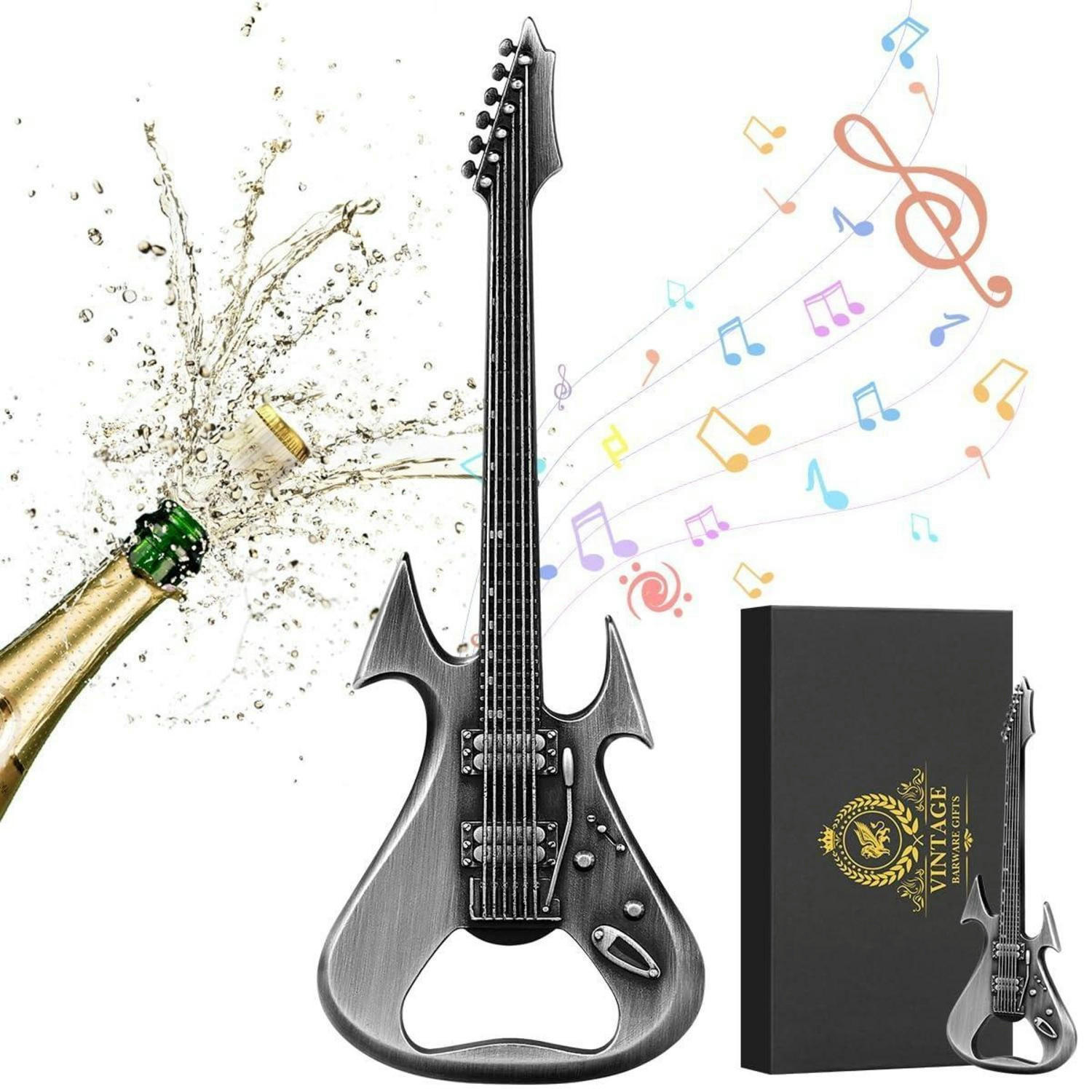 FLASCHENÖFFNER E-Gitarrenform Metall Silber mit Geschenkbox - Silberfarben, Metall (12.6cm)