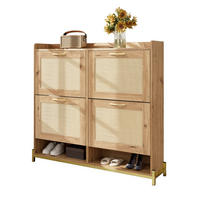 SCHUHSCHRANK Holz Rattantüren 4 Türen Metallrahmen Regal - Naturfarben, Holzwerkstoff (24/100/108.5cm) - FLIEKS