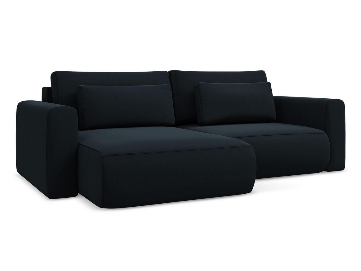 ECKSOFA mit Schlaffunktion Samt Stoff Blau - Blau/Schwarz, Kunststoff/Textil (149/240cm) - Makamii