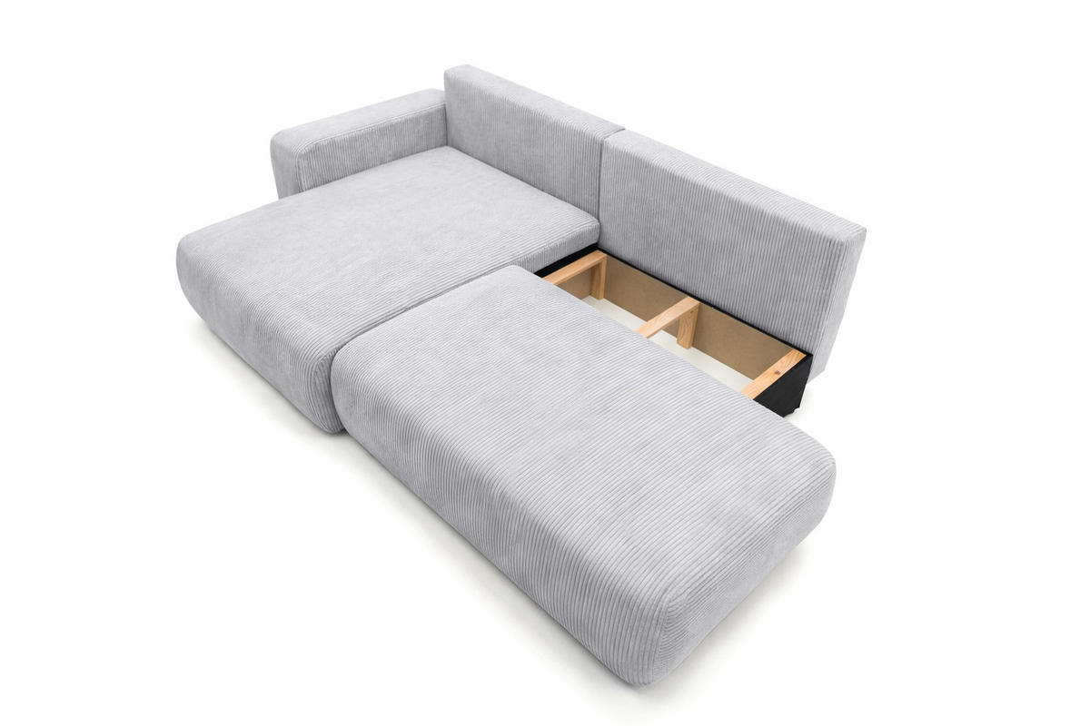 ECKSOFA Mit Schlaffunktion Und Bettkasten, Cordstoff Poso, Hellgrau, Links, OPEN XL - Hellgrau, Holz (262/145cm) - Kaiser Möbel