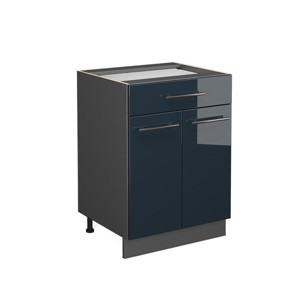 KÜCHENUNTERSCHRANK Fame-Line Dunkelblau Hochglanz 60 cm mit Schublade ohne AP - Anthrazit/Dunkelblau, Holzwerkstoff (60/82/51.6cm) - Vicco