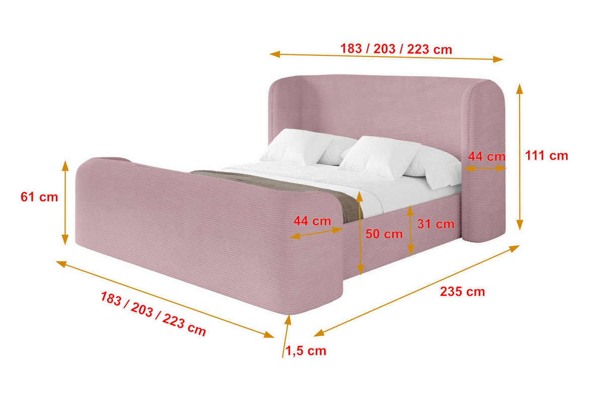 POLSTERBETT mit Bettkasten, Fußteil und Lattenrost, Boxbett ohne Matratze - ESTI-Z 160x200 Rosa - Rosa, Holzwerkstoff/Textil (160/200cm) - ALTDECOR