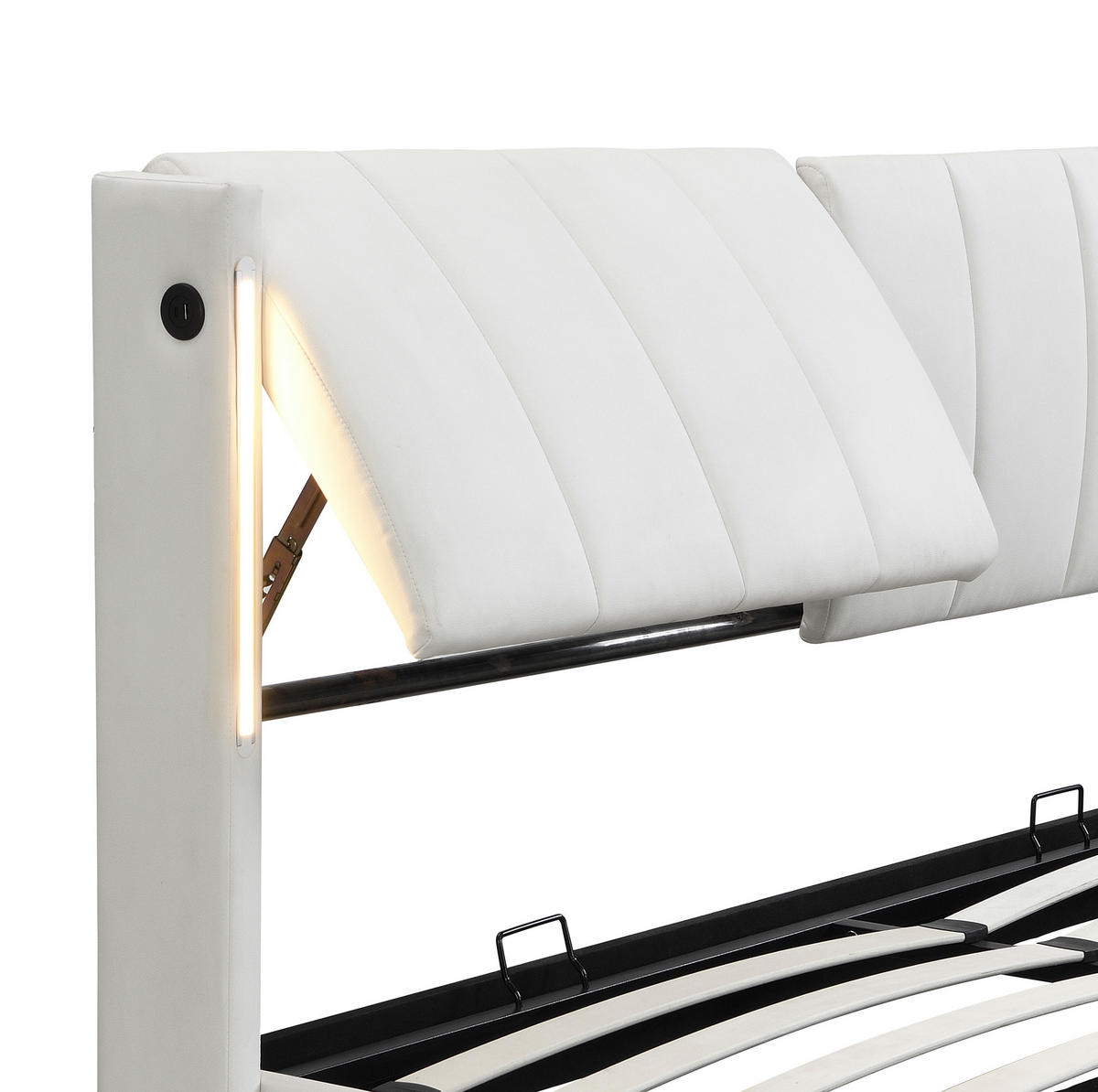 POLSTERBETT 140/190 cm Weiß aus PU mit LED und Stauraum - Weiß, Kunststoff (140/190cm) - OKMYHOME