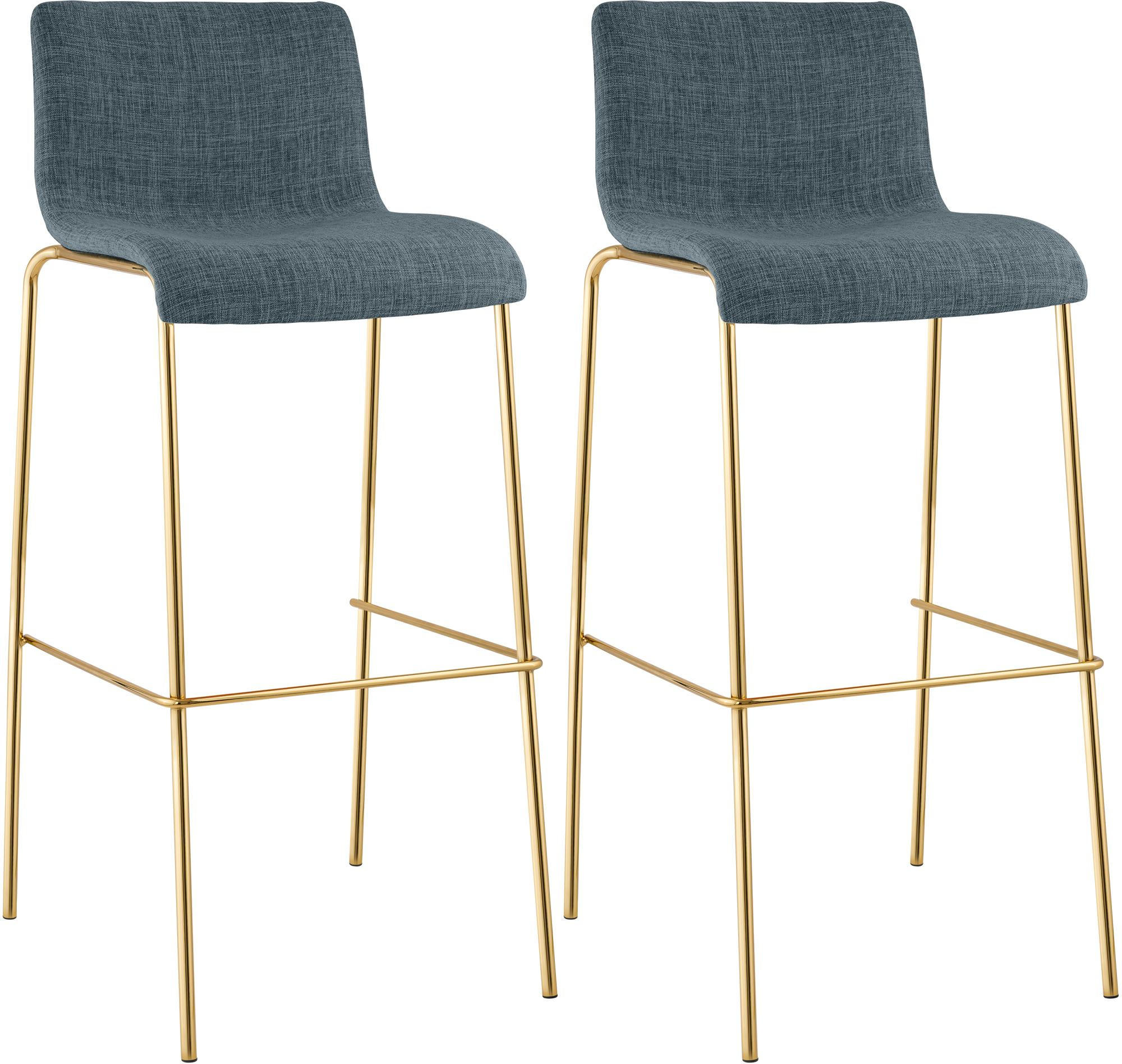 BARHOCKER 2 Stoff Blau - Blau/Goldfarben, Textil/Metall (43/100/48cm) - CLP