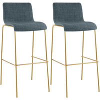 BARHOCKER 2 Stoff Blau - Blau/Goldfarben, Textil/Metall (43/100/48cm) - CLP