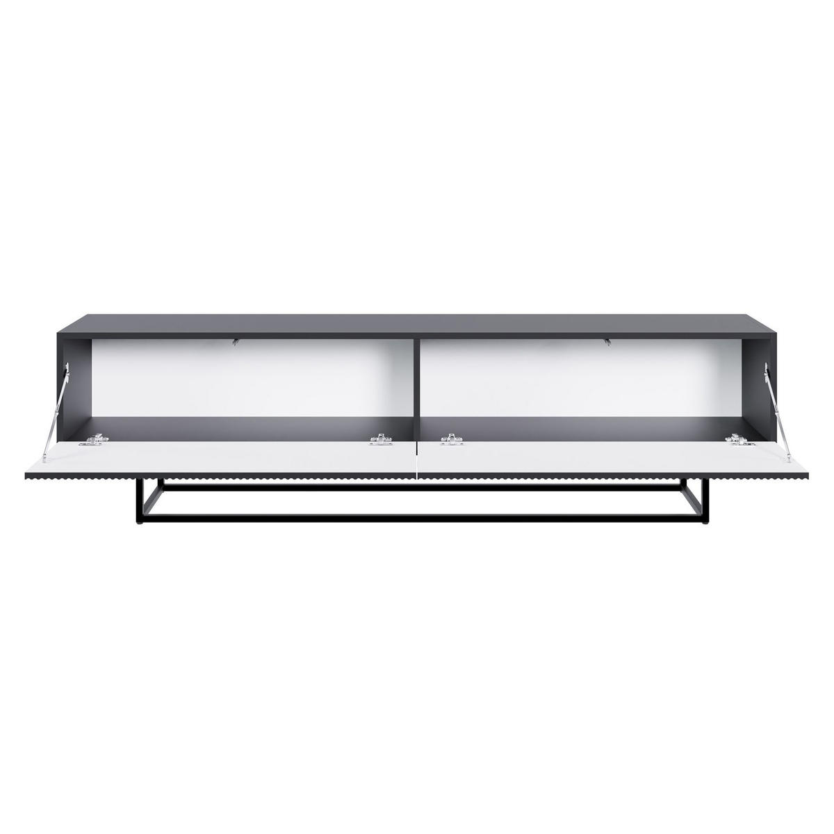 TV stolek Veldio bílý s černým kovovým rámem 175 cm - černá, kov/kompozitní dřevo (175/46.5/31.6cm) - Selsey