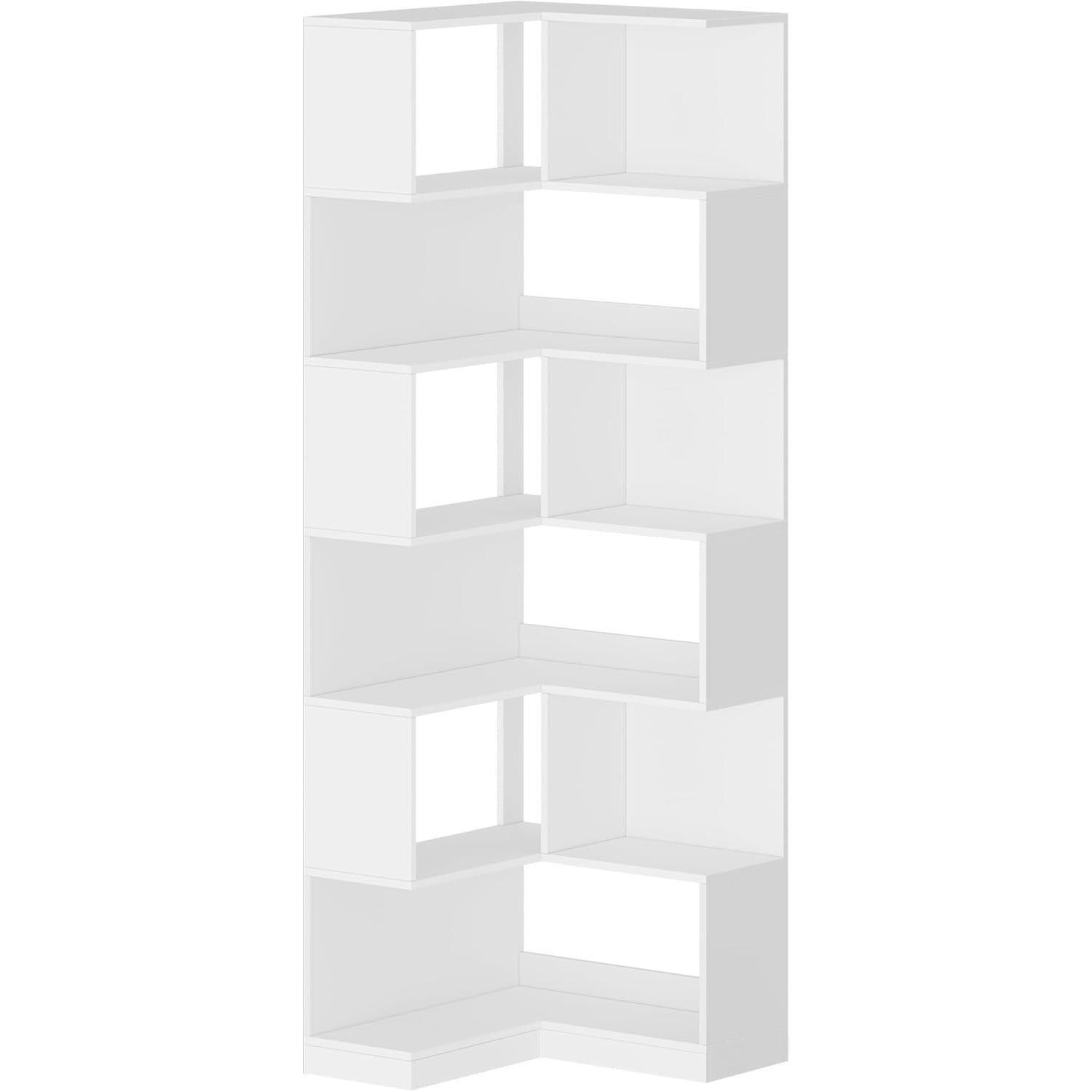 BÜCHERREGAL L-förmig 7-stöckig Weiß 60 x 54 x 181,5 cm - Weiß, Holzwerkstoff (60/181.5/54cm)
