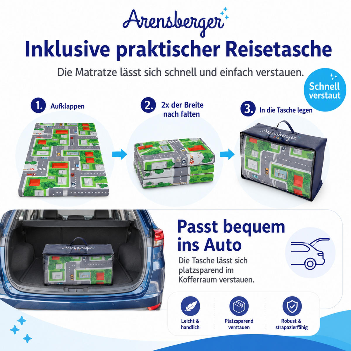 KINDERREISEBETT Matratze 60x120 cm - Blau, Textil - Arensberger