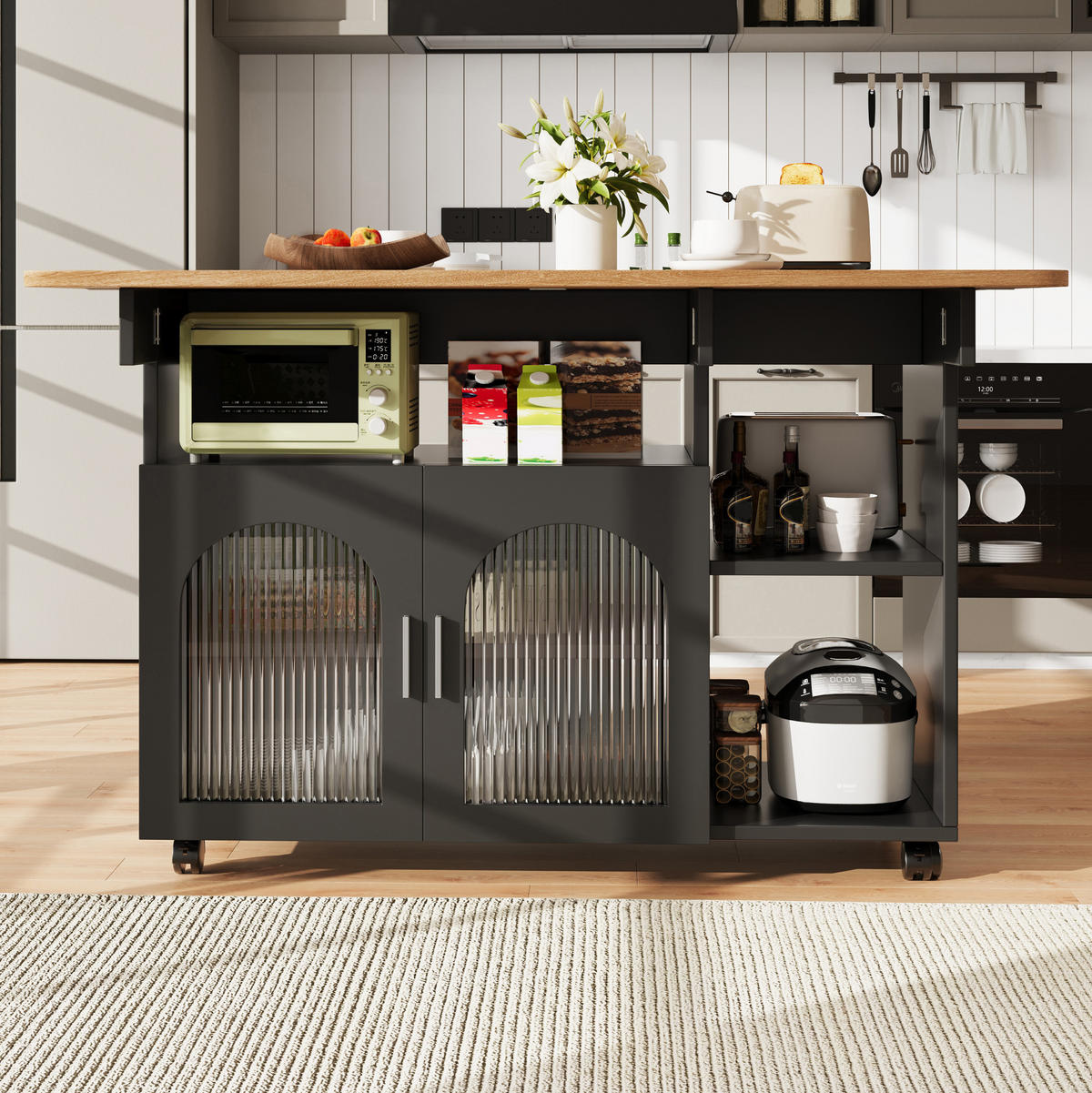 KÜCHENINSEL klappbar 120 x 70 cm Schwarz - Schwarz, Holz (30/79.5/120cm) - Beauniv