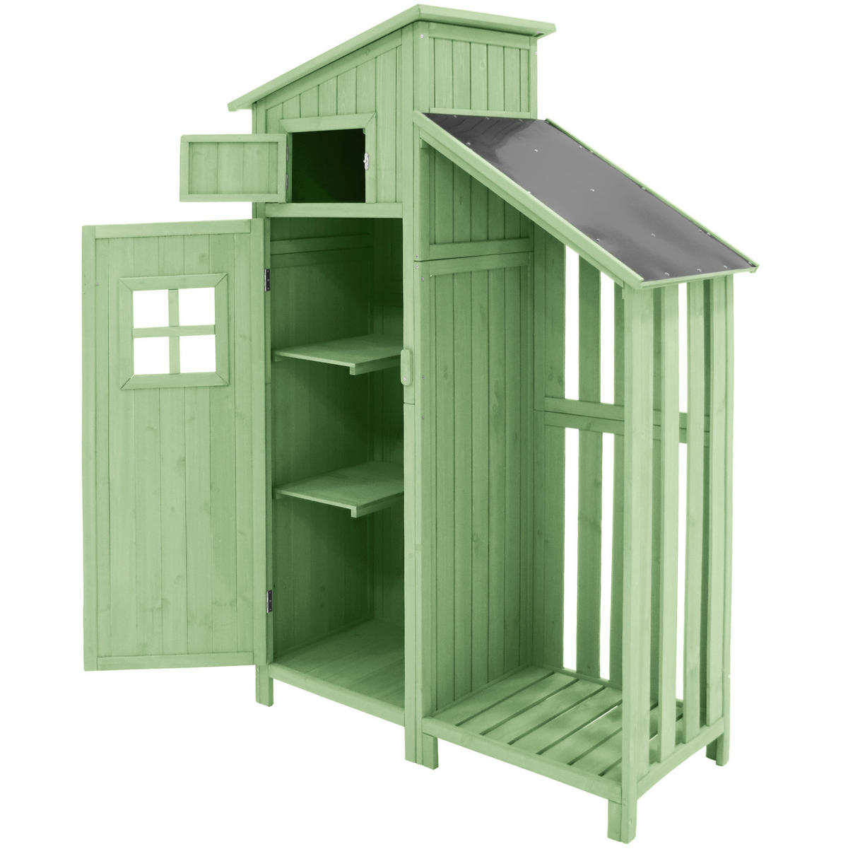 GARTENSCHRANK aus Massivholz 124x46x174cm Grün mit 2 Regalen - Grün, Holz (46/174/124cm) - Modfu