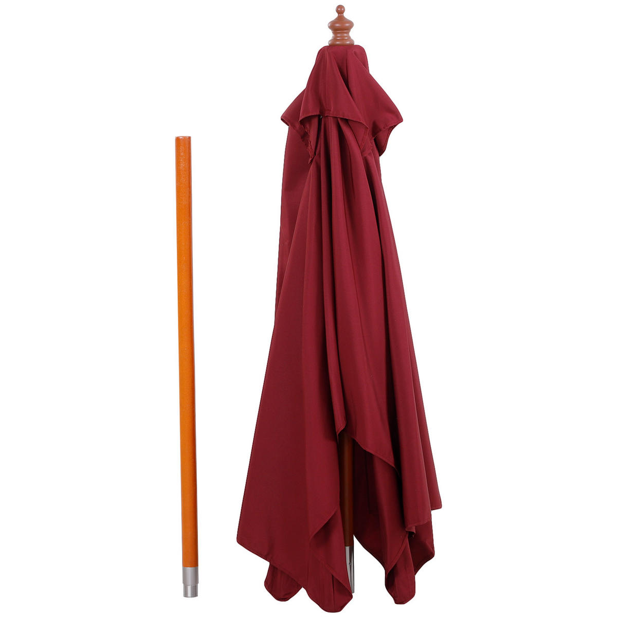 SONNENSCHIRM, Tannenholz, Bambus, Polyester, Weinrot - Weinrot, Holz (150/200cm) - Outsunny