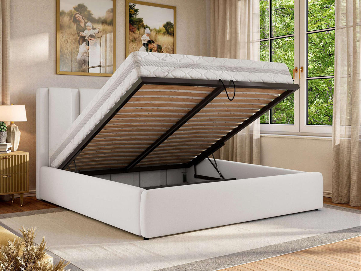 POLSTERBETT SAVINO CLASSIC 160/200 - Weiß Kunstleder - ohne Matratze - Weiß, Textil (160/200cm) - MKS