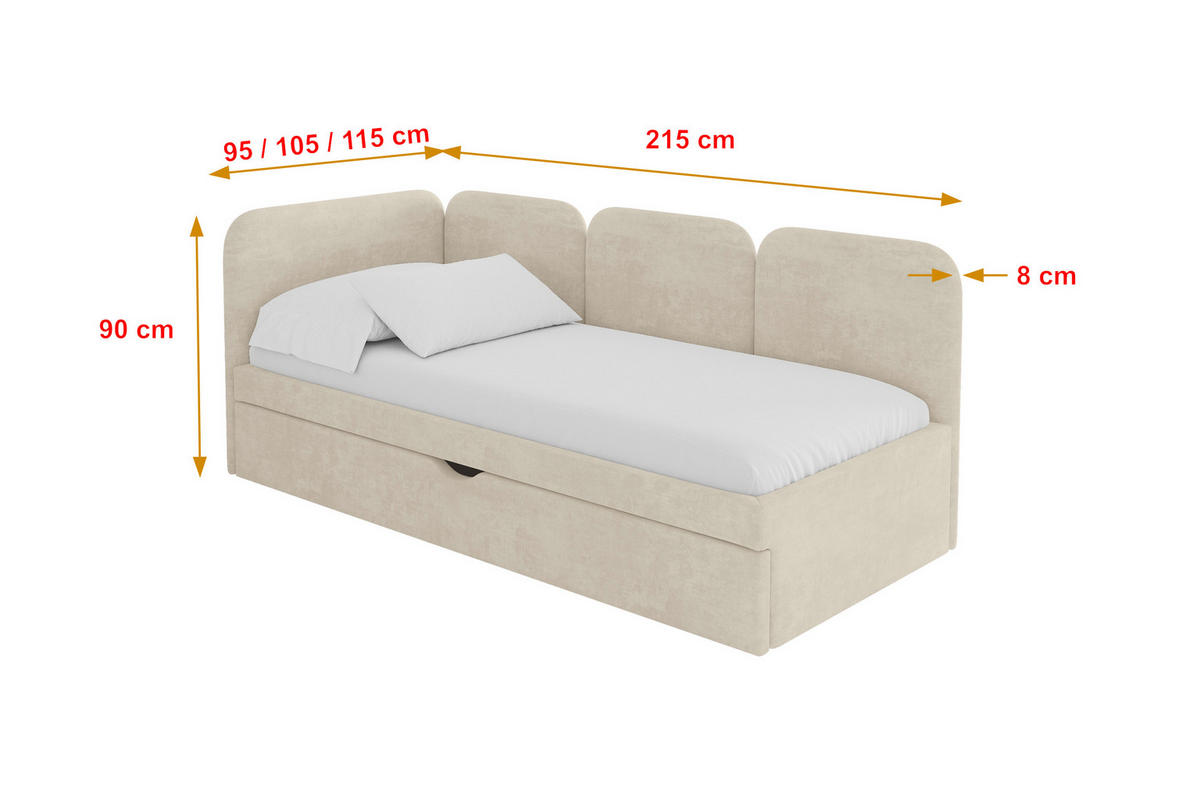EINZELLBETT Jugendbett mit Bettkasten und Matratze H3/H4, Rechts - ALVY 90x200 Beige - Naturfarben, Holzwerkstoff/Textil (90/200cm) - ALTDECOR