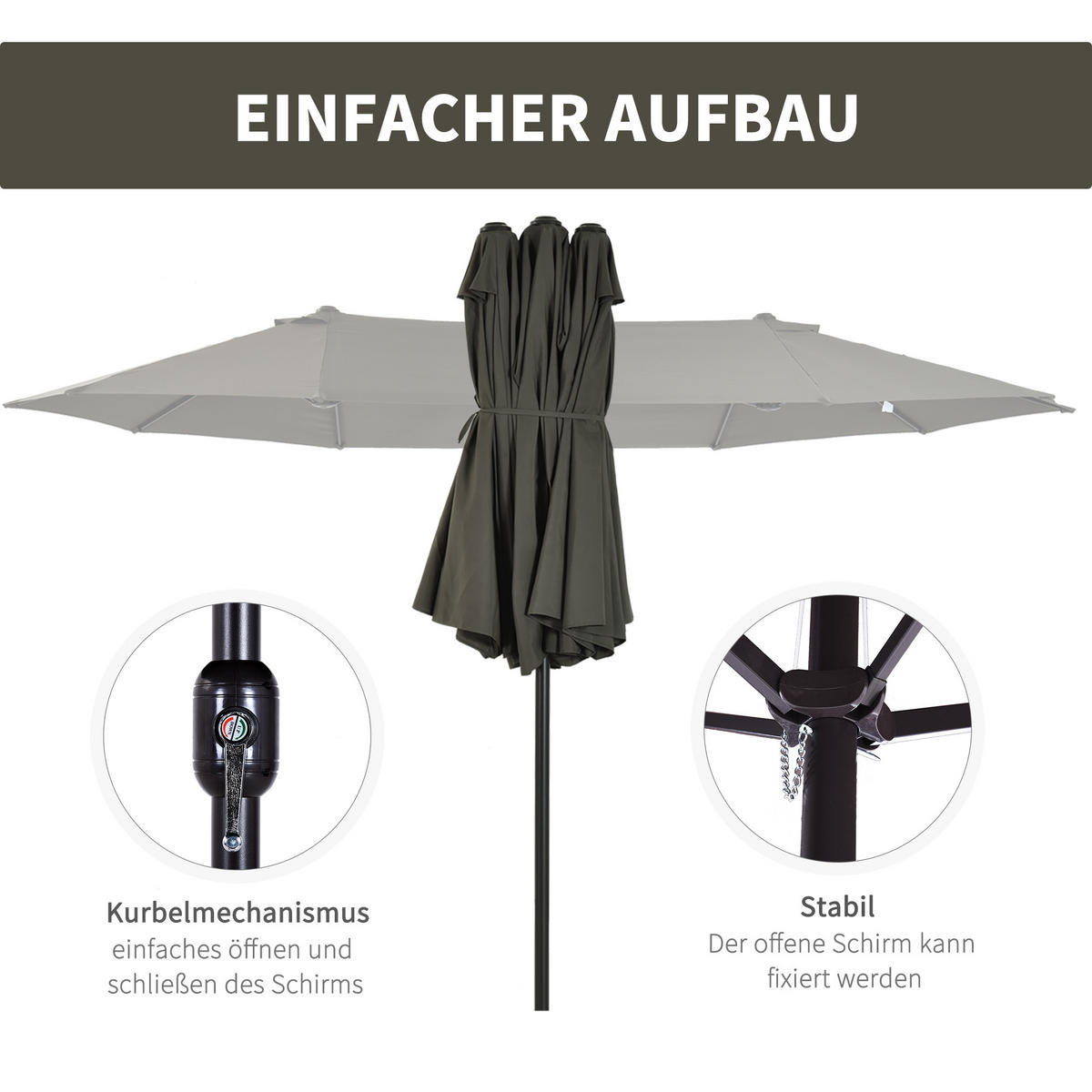 SONNENSCHIRM, Gartenschirm, Marktschirm, Doppelsonnenschirm, Grau, Oval - Grau, Metall (270/460cm) - Outsunny