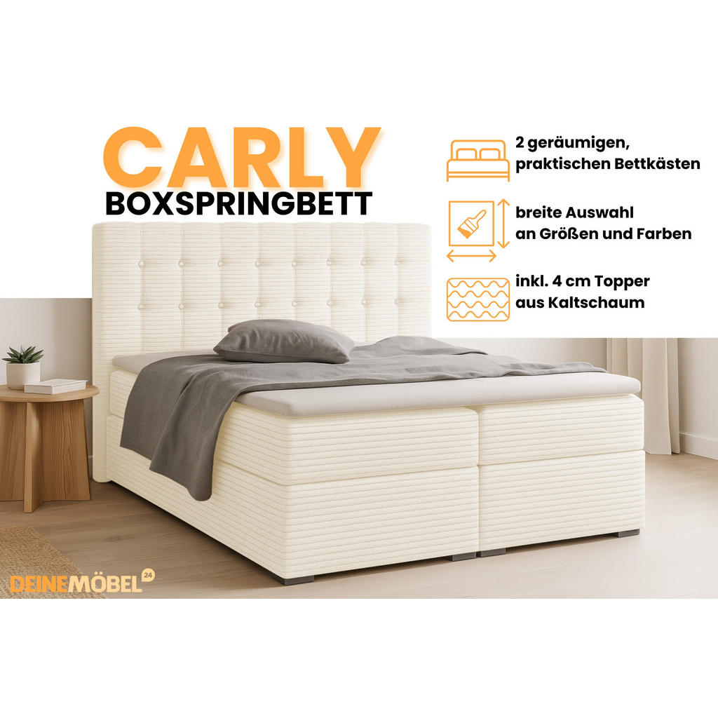 Thumbnail - Deine Möbel 24 Boxbett, Creme, Holz, Holzwerkstoff, Textil, H3, 140x200 cm, Schlafzimmer, Betten, Boxspringbetten