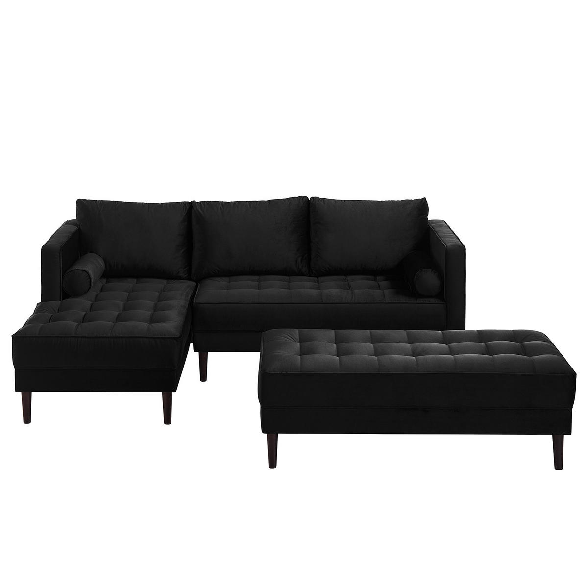 ECKSOFA - Samt - Dunkelbraun/Schwarz, Birkenholz/Textil (201/155cm) - home24